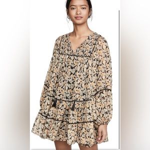 Free People Swing Tiered Floral Metallic Sheer Dress Size Small